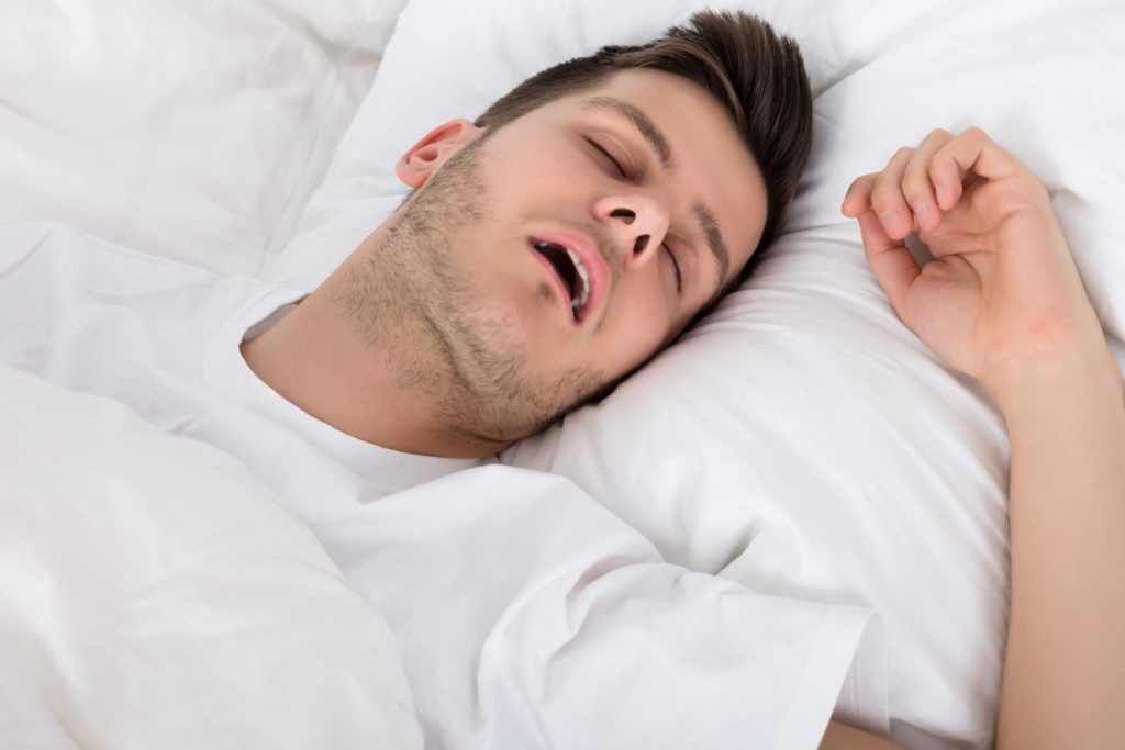 A man falls asleep with a deviated septum. 